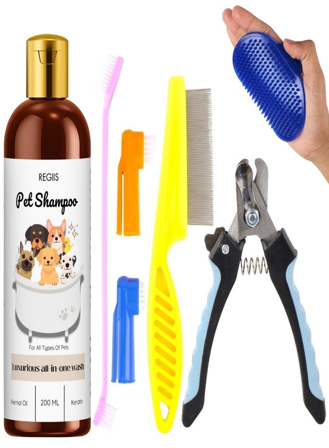 REGIIS Regis Pet Grooming Kit, 5-Piece Dog Shampoo Set with Nail Clippers, Brushes, Comb, Luxurious All-in-One Wash, 200ml - Image 1